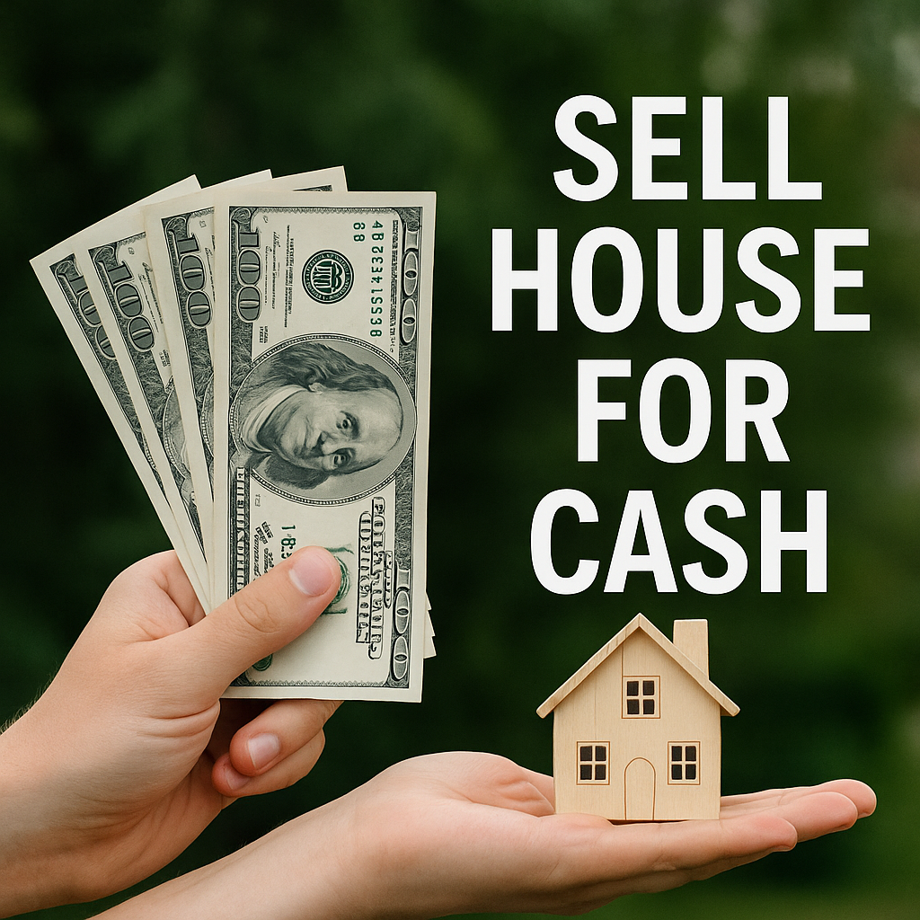 Sell house for cash - hand holding money and house model